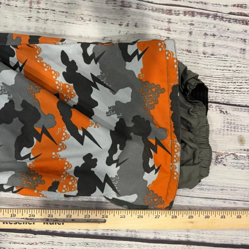 Burton Boys XL Insulated Snowboard Pants Orange Gray Camo Skull Lightning EUC